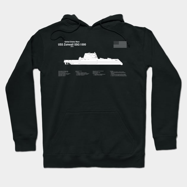 USS Zumwalt DDG-1000 Destroyer ship plans - PBDpng Hoodie by SPJE Illustration Photography